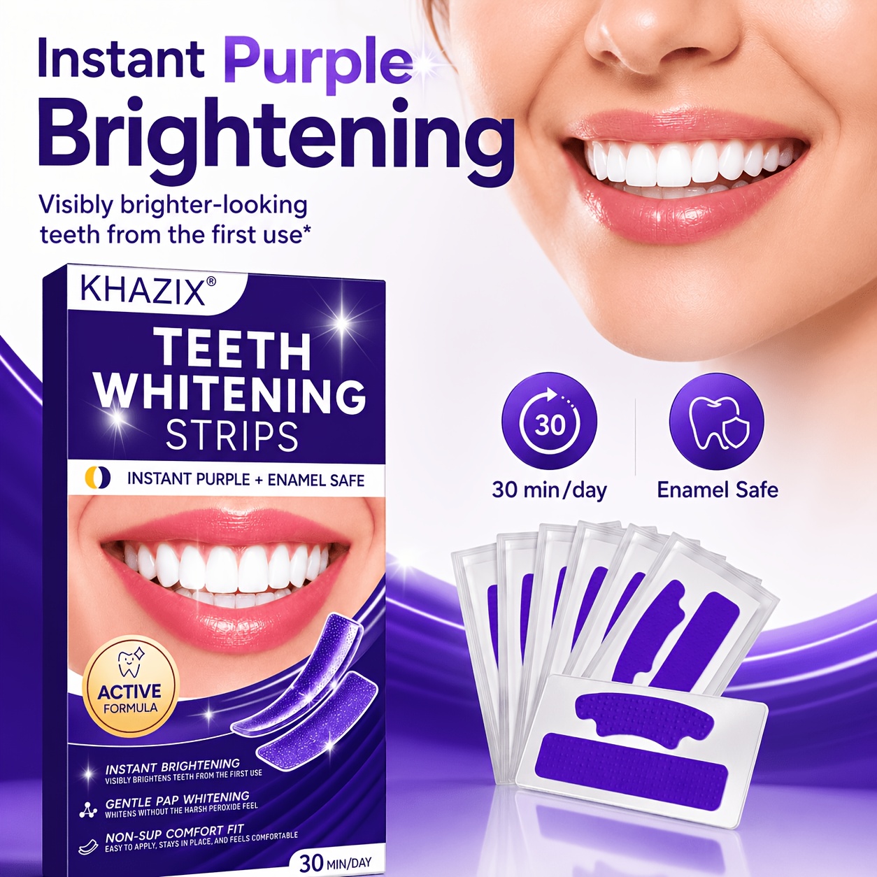 5/10 pares de tiras moradas pa - Teeth Whitening Strips Permanent reseña y precio